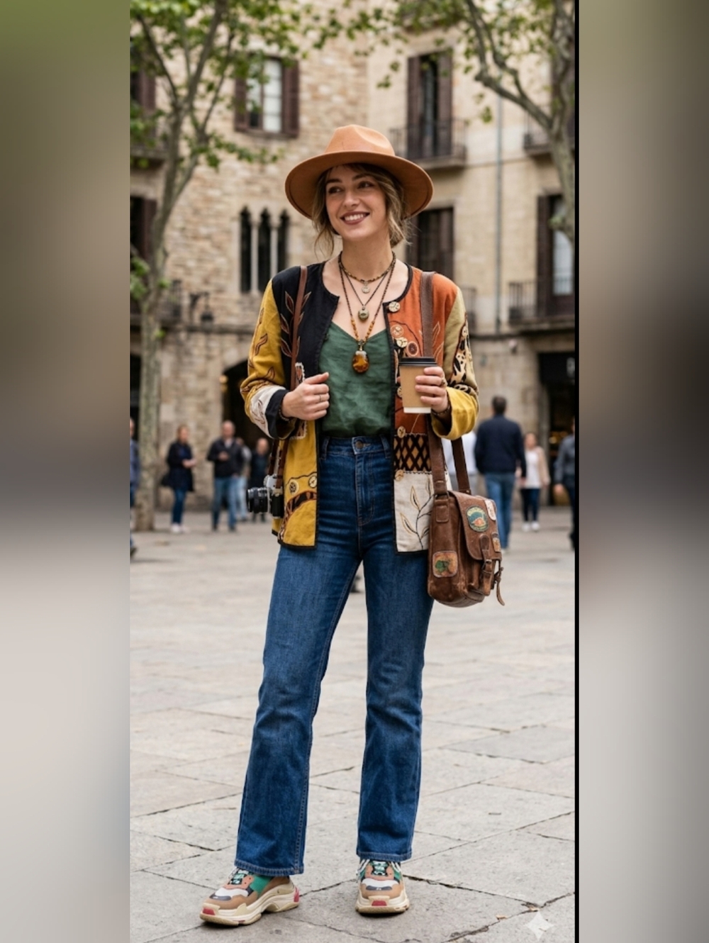 INDIGO MOON ,Boho Patchwork Jacket in Mustard, Rust & Black